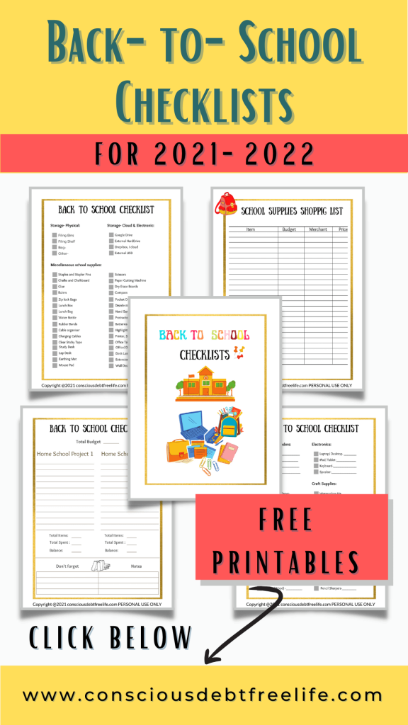 Free Shopping lists for back to school