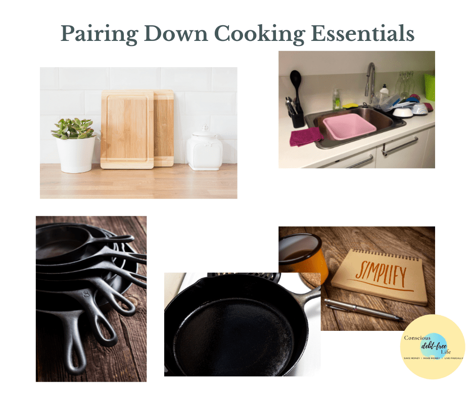 Cutting board, cast ion pans, kitchen sink and simplify notebook