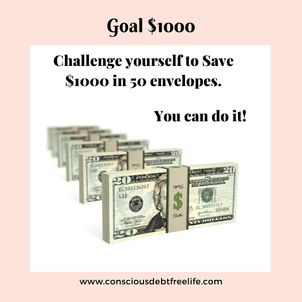 20 Dollar paper money for the goal of saving $1000