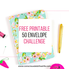 Pretty notebook and pen with 50 envelope challenge printable
