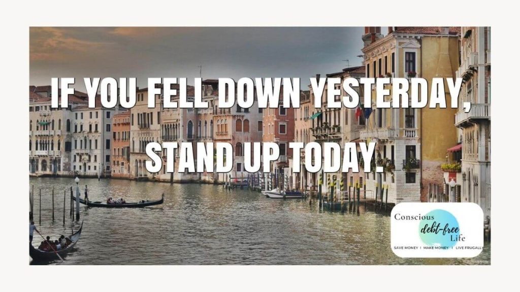 Inspirational Quote about standing up after failing with the buildings in the background