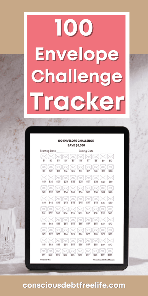 iPad showing 100 envelope challenge tracker printable
