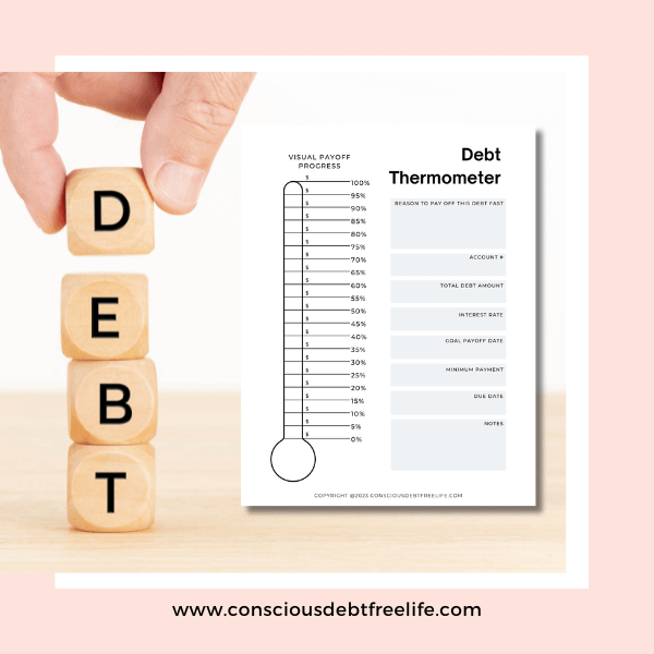 Debt letters on individual wooden block and free debt termometer printable