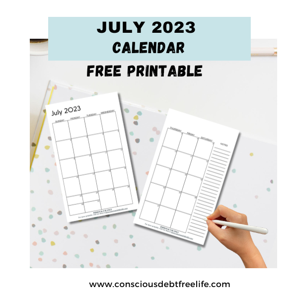 Person writing on Printable pocket monthly calendar- JULY 2023 FREE