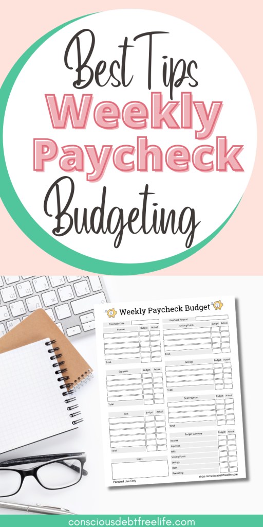 weekly paycheck budget notepad and keyboard